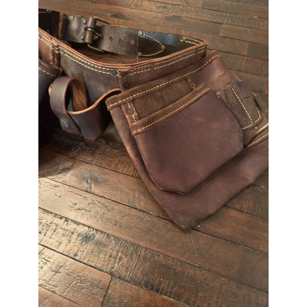 AWP Oil Tanned Leather Tool Belt Brown Heavy Duty Carpenter Construction Apron